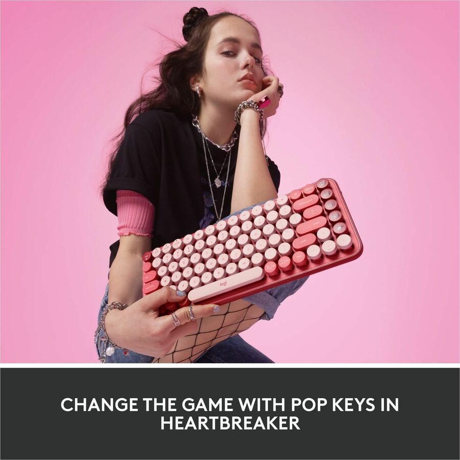 Logitech POP Keys Wireless Mechanical Keyboard With Emoji Keys - Heartbreaker Rose - 920-010709