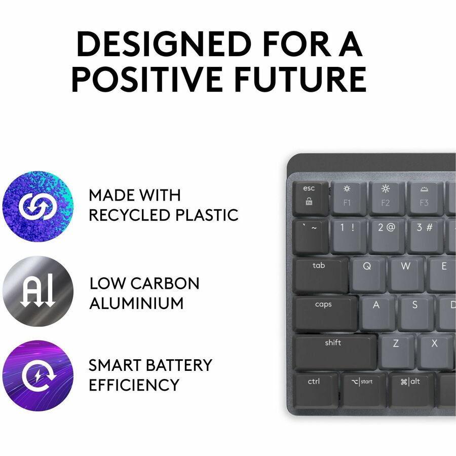 Logitech MX Mechanical Wireless Illuminated Performance Keyboard, Linear Switches, Backlit Keys, Bluetooth - 920-010548