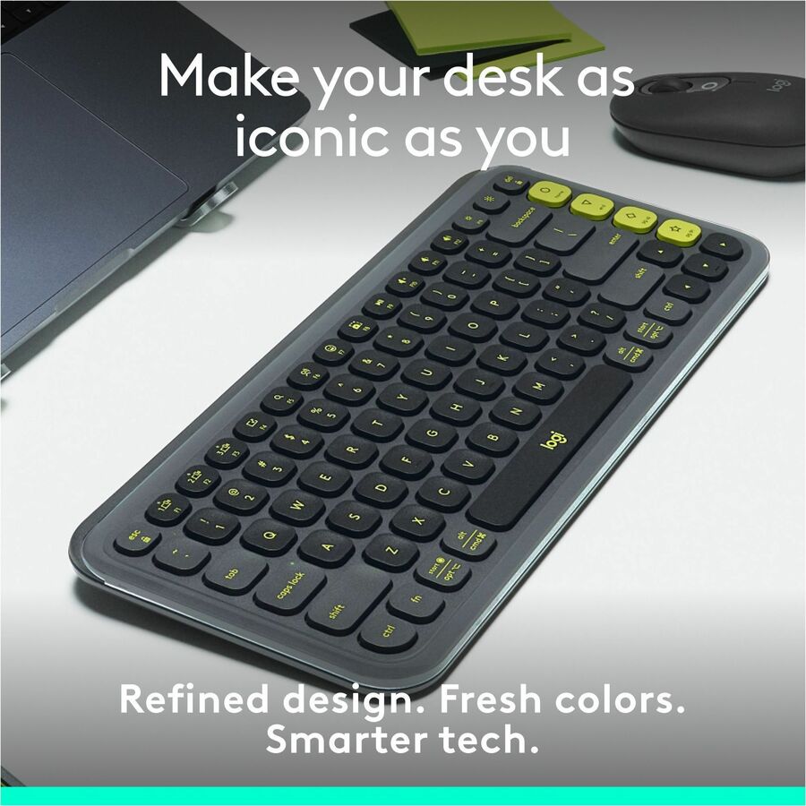 Logitech POP ICON KEYS Wireless Bluetooth Keyboard, Comfortable Typing, Programmable Keys, Easy-Switch Between up to 3 Devices (Graphite & Green) - 920-013143