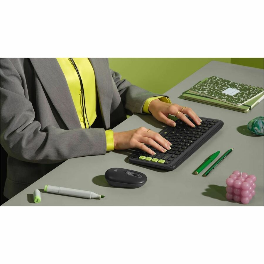 Logitech POP ICON KEYS Wireless Bluetooth Keyboard, Comfortable Typing, Programmable Keys, Easy-Switch Between up to 3 Devices (Graphite & Green) - 920-013143