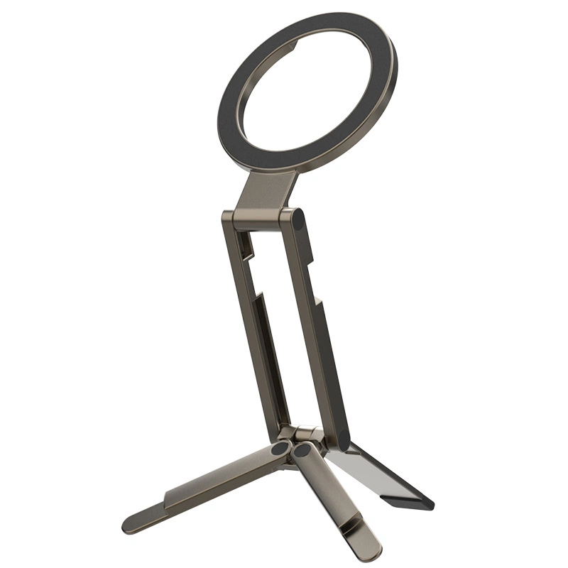 Foldable Magnetic Phone Stand, Portable MagSafe Tripod Phone Holder, Adjustable Aluminum Desktop Phone Holder for iPhone