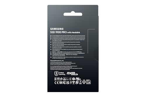 Samsung 1TB 9100 Pro with Heatsink Internal SSD Drive, PCIe 5.0 x4, NVMe 2.0 - MZ-VAP1T0CW