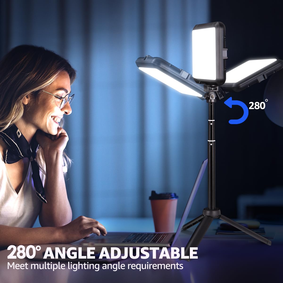 NiceVeedi LED Photography Lighting Kit, 2-Pack 8” Portable Video Light with Adjustable Tripod Stand, 2800K-6500K Dimmable Softlight Studio Light for Zoom, Game Streaming, YouTube