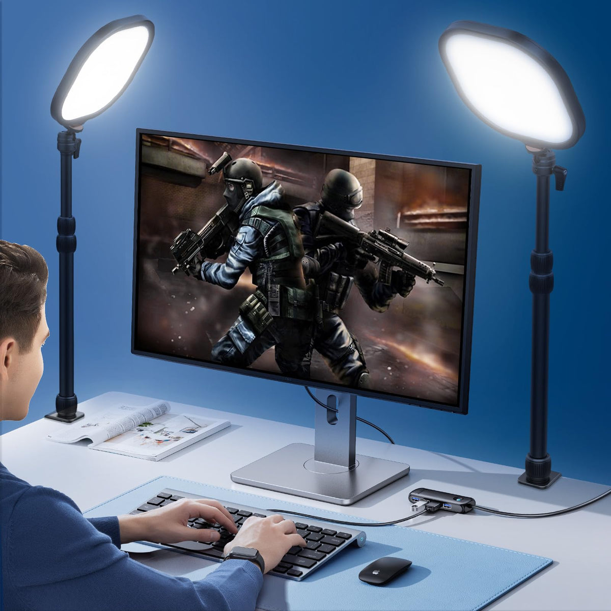Desk Key Light for Zoom Video - ULANZI K7 Pro Key Lighting Dimmable 3200K-5600K I 15W I CRI 95+ I Edge Emitting I Desk Clamp I 360° Degree Ball Head I Extendable Pole for Streaming Conference